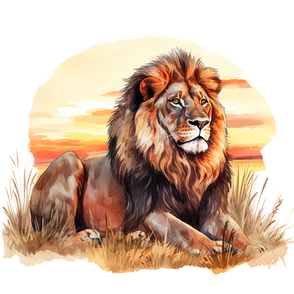 Brown Lion Resting On Grass Sunset Vinyl Sticker Decal