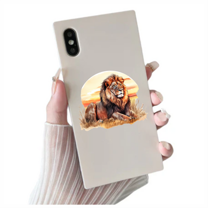 Brown Lion Resting On Grass Sunset Vinyl Sticker Decal
