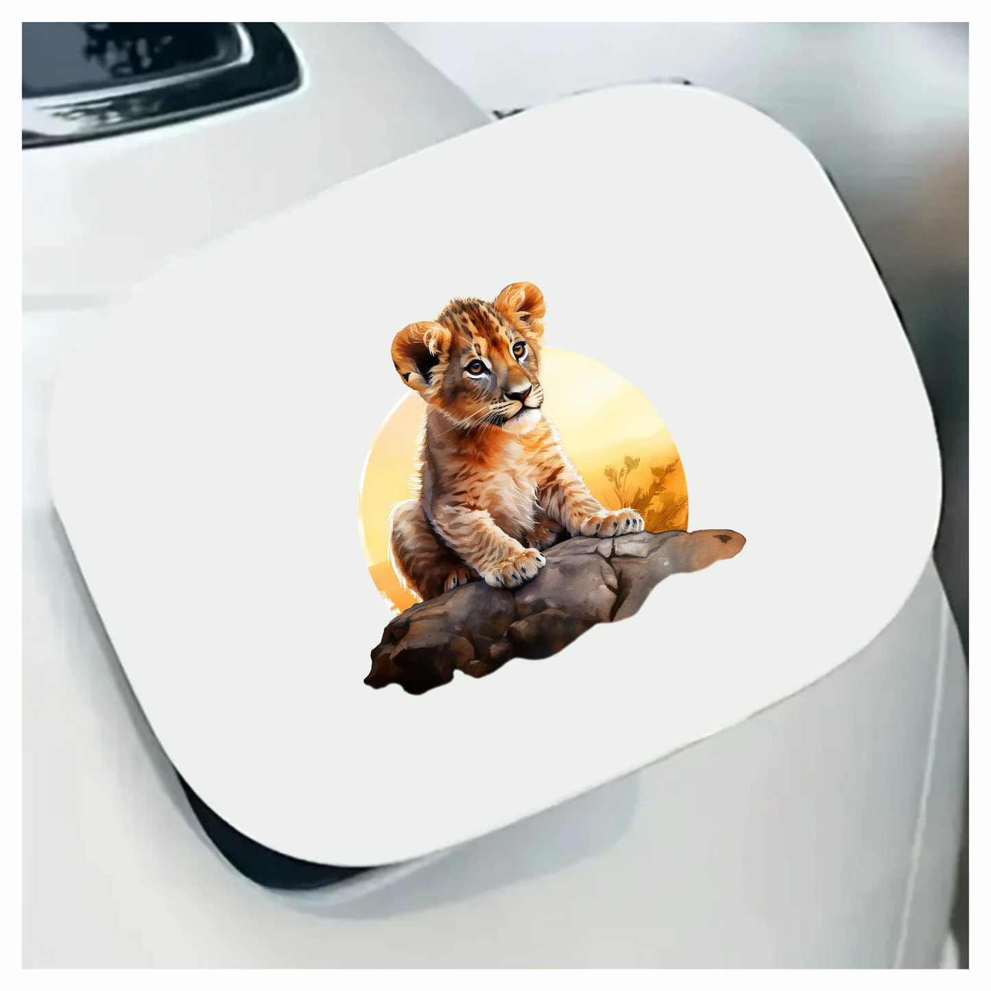Brown Lion Cub Rock Sunset Vinyl Sticker Decal