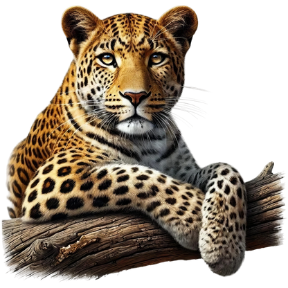 Golden Leopard Resting On Wooden Log Vinyl Sticker Decal