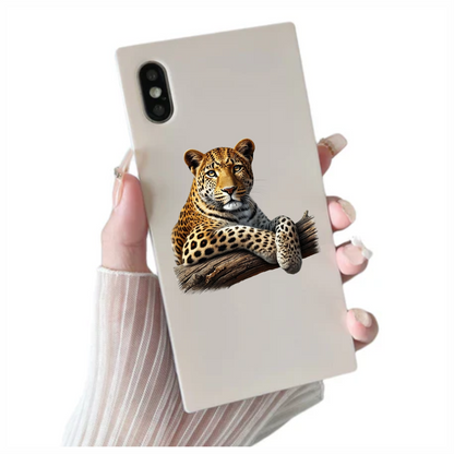 Golden Leopard Resting On Wooden Log Vinyl Sticker Decal
