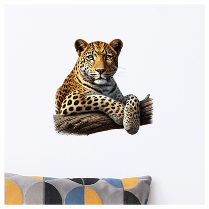 Golden Leopard Resting On Wooden Log Vinyl Sticker Decal