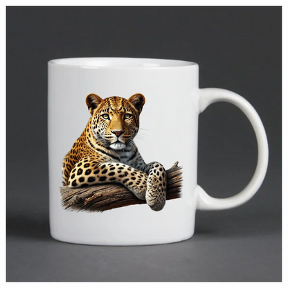 Golden Leopard Resting On Wooden Log Vinyl Sticker Decal