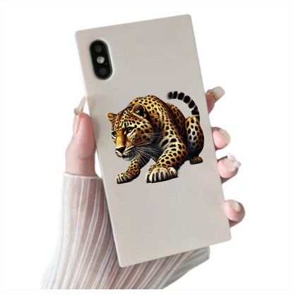 Golden Leopard Crouching Low Ready Stance Vinyl Sticker Decal