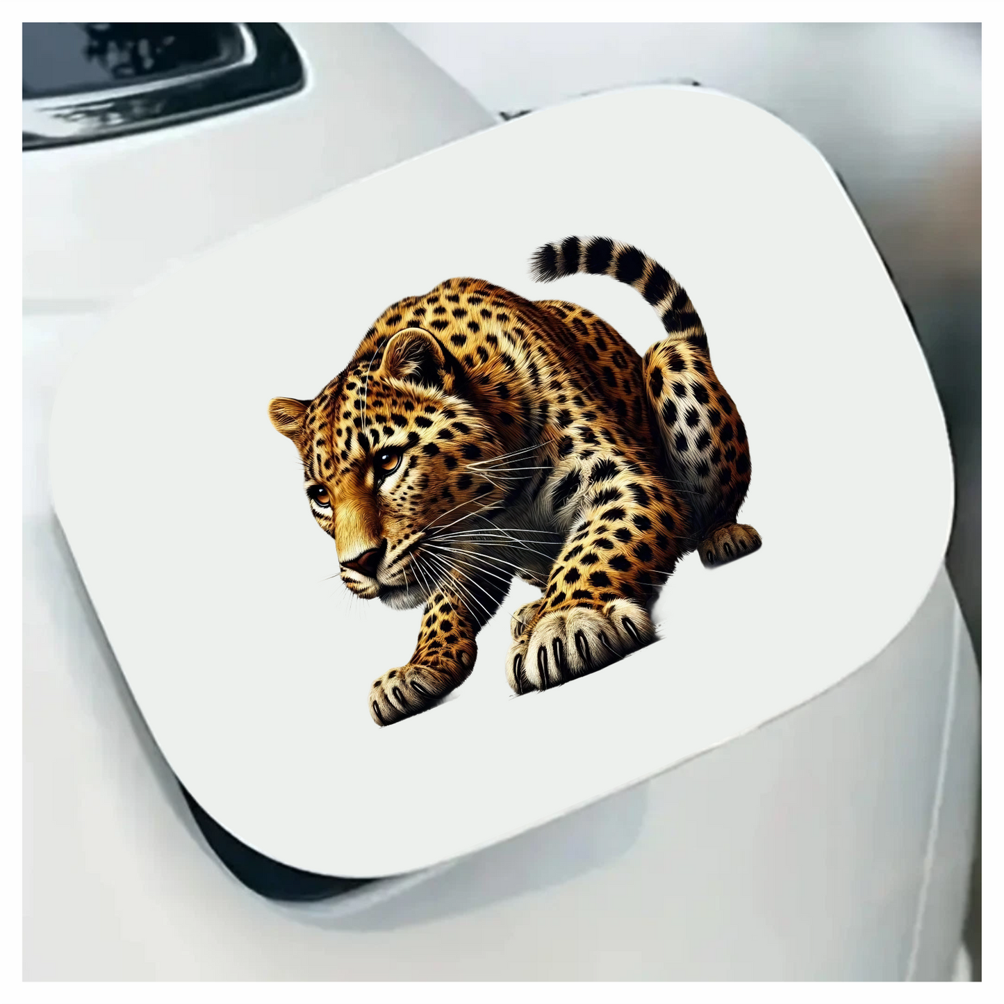 Golden Leopard Crouching Low Ready Stance Vinyl Sticker Decal
