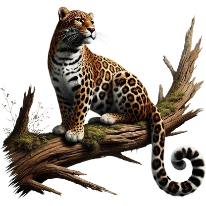 Golden Jaguar Sitting Alert On Branch Vinyl Sticker Decal