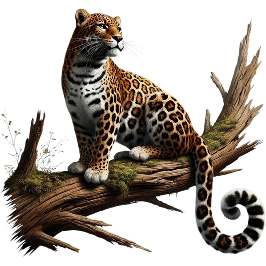 Golden Jaguar Sitting Alert On Branch Vinyl Sticker Decal