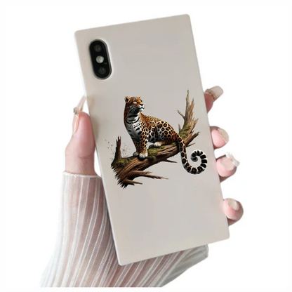 Golden Jaguar Sitting Alert On Branch Vinyl Sticker Decal