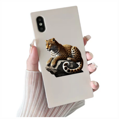 Golden Leopard Resting Calm On Rock Vinyl Sticker Decal