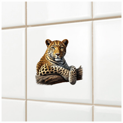 Golden Leopard Resting On Wooden Log Vinyl Sticker Decal
