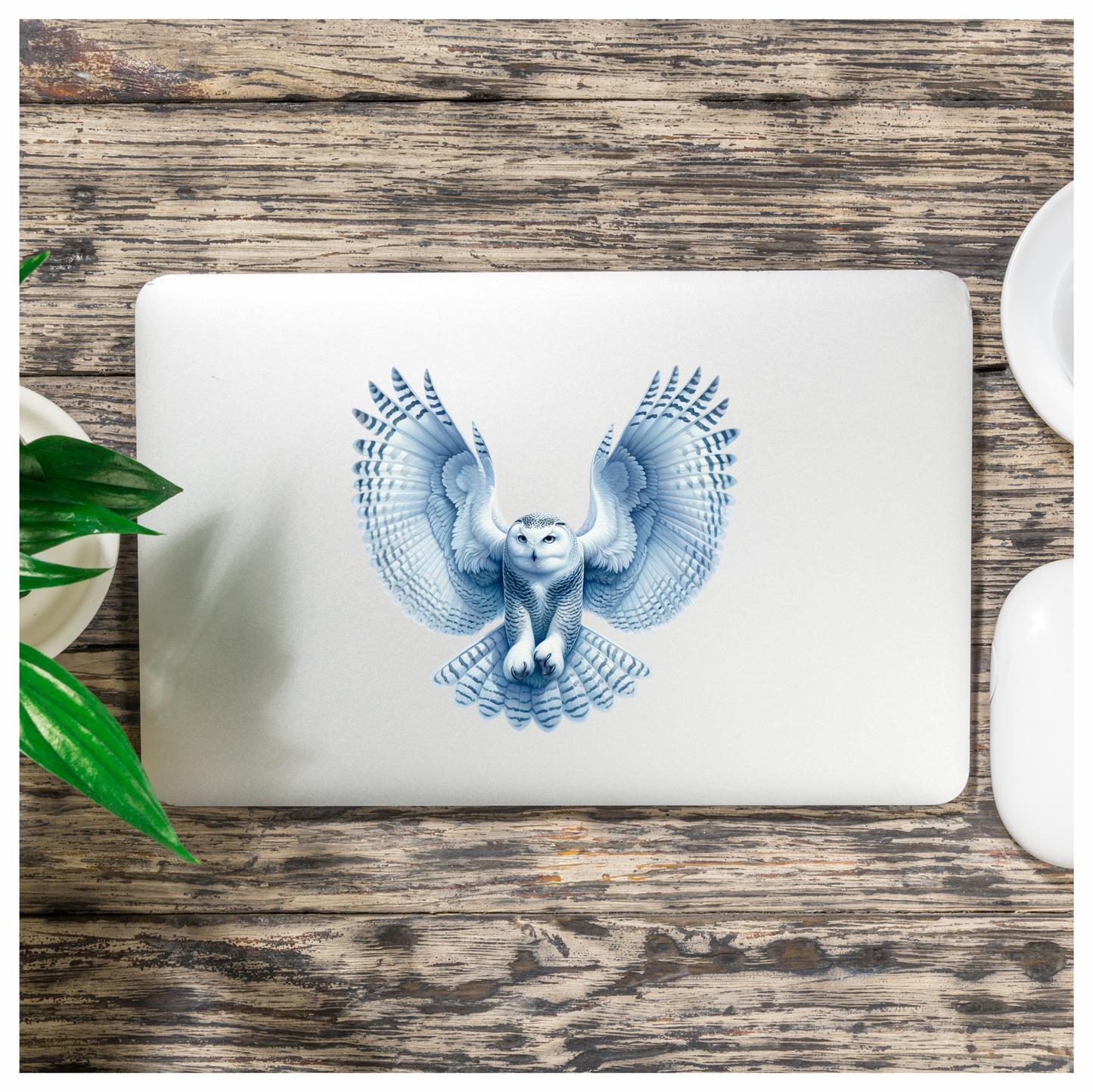 White Owl Flying With Wide Wings Vinyl Sticker Decal
