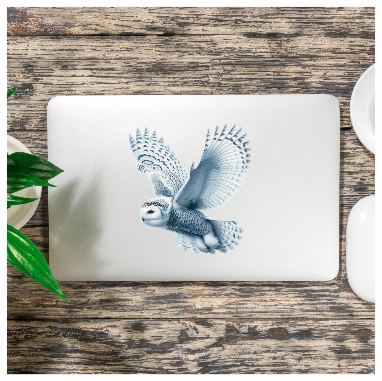 White Owl Flying With Spread Wings Vinyl Sticker Decal