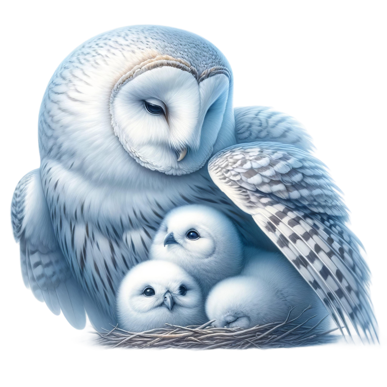 White Owl Nest With Three Chicks Vinyl Sticker Decal
