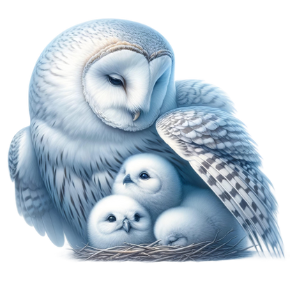 White Owl Nest With Three Chicks Vinyl Sticker Decal