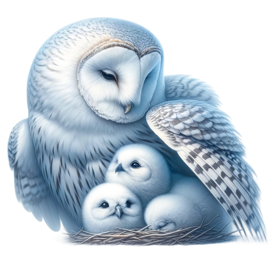 White Owl Nest With Three Chicks Vinyl Sticker Decal