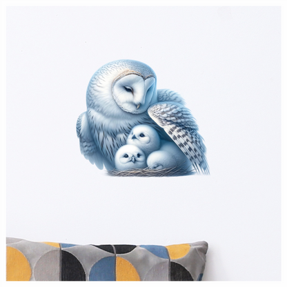 White Owl Nest With Three Chicks Vinyl Sticker Decal