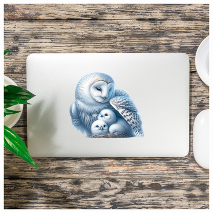 White Owl Nest With Three Chicks Vinyl Sticker Decal