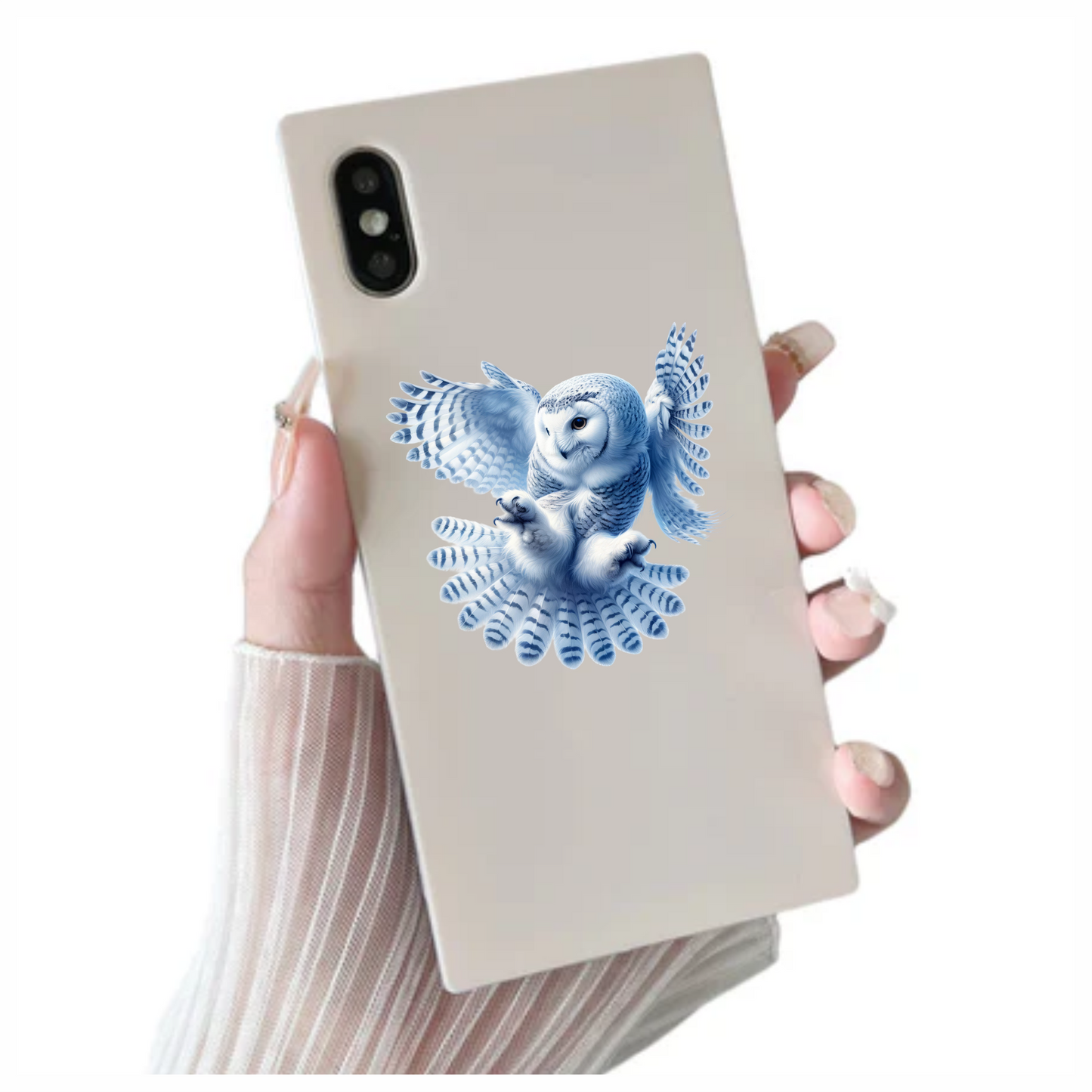 White Owl Flying With Open Feathers Vinyl Sticker Decal