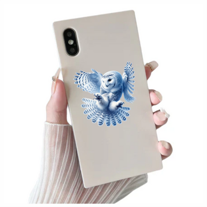 White Owl Flying With Open Feathers Vinyl Sticker Decal