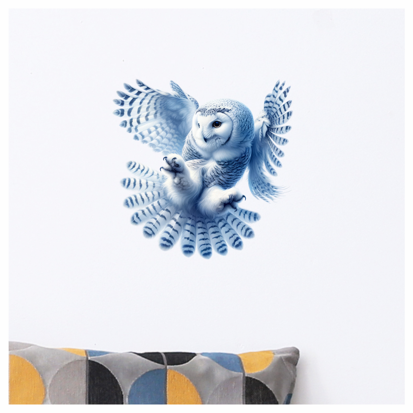 White Owl Flying With Open Feathers Vinyl Sticker Decal