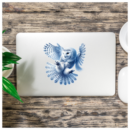 White Owl Flying With Open Feathers Vinyl Sticker Decal
