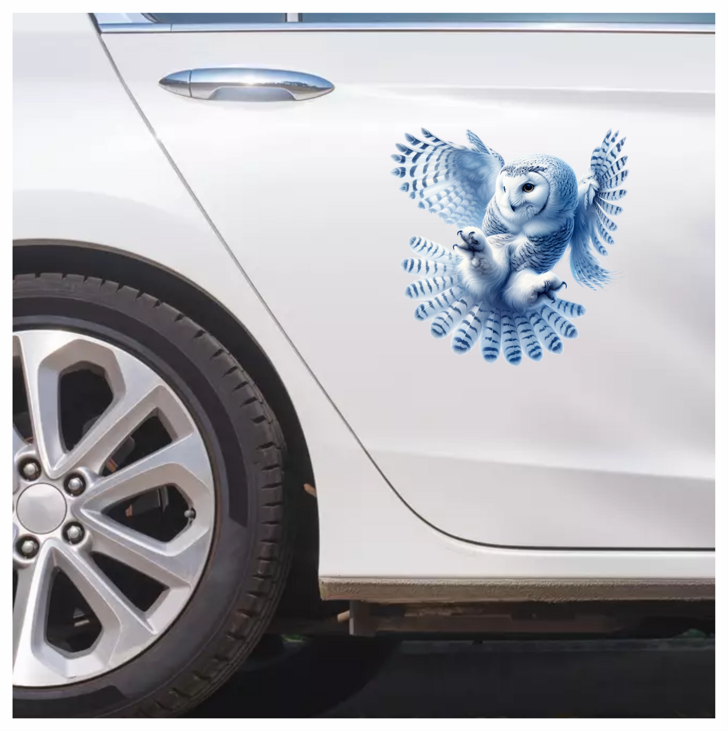 White Owl Flying With Open Feathers Vinyl Sticker Decal