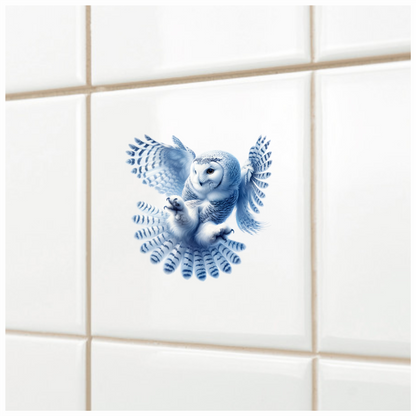White Owl Flying With Open Feathers Vinyl Sticker Decal
