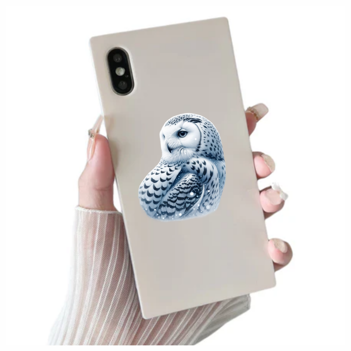 White Owl Sitting With Snowflakes Vinyl Sticker Decal