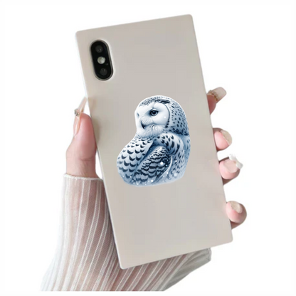 White Owl Sitting With Snowflakes Vinyl Sticker Decal