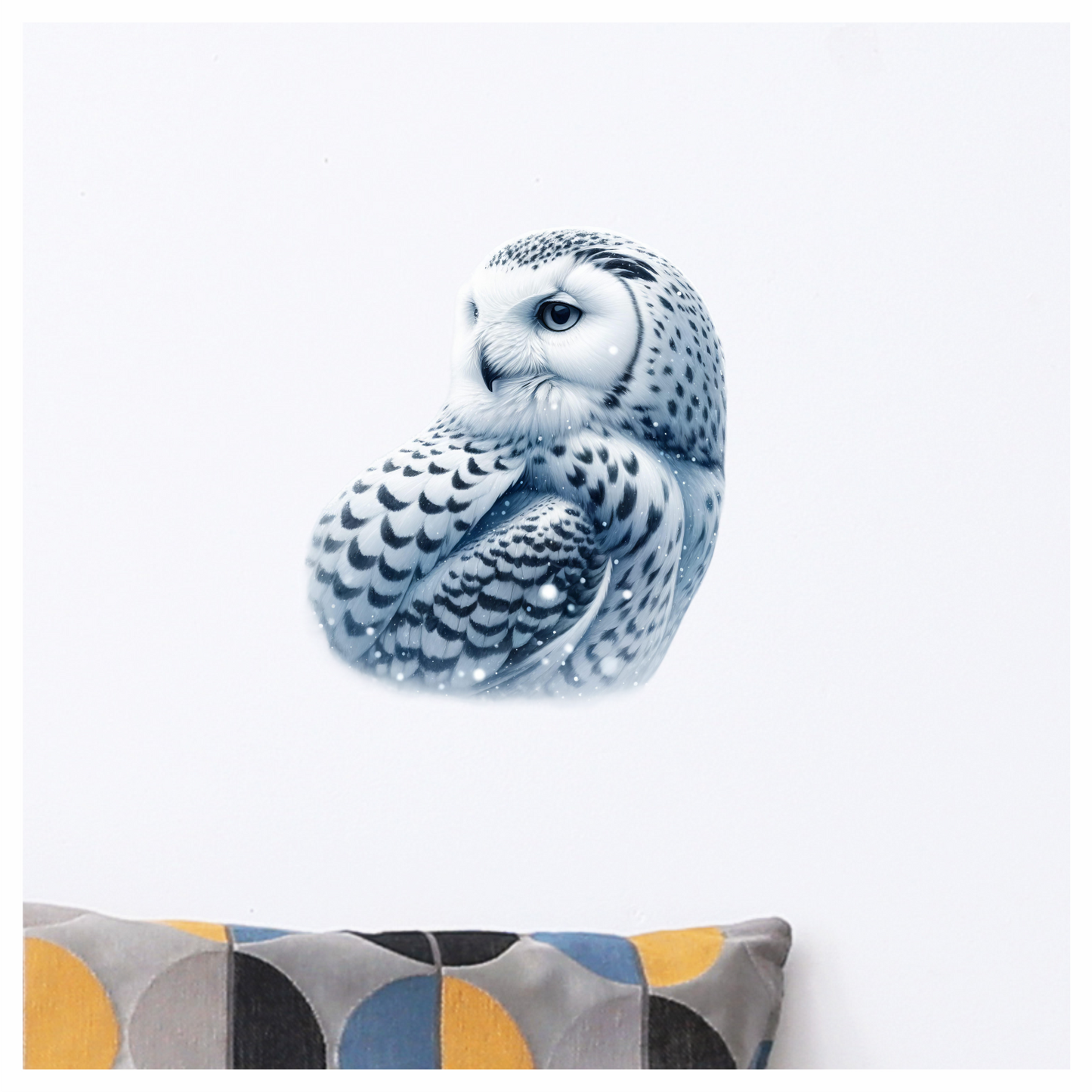 White Owl Sitting With Snowflakes Vinyl Sticker Decal