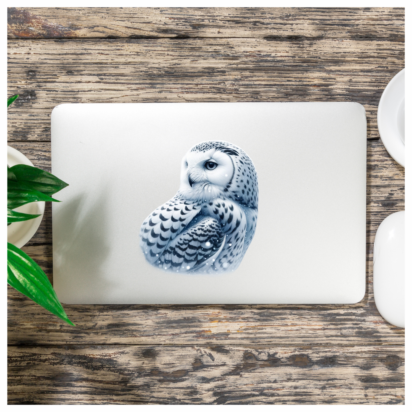 White Owl Sitting With Snowflakes Vinyl Sticker Decal