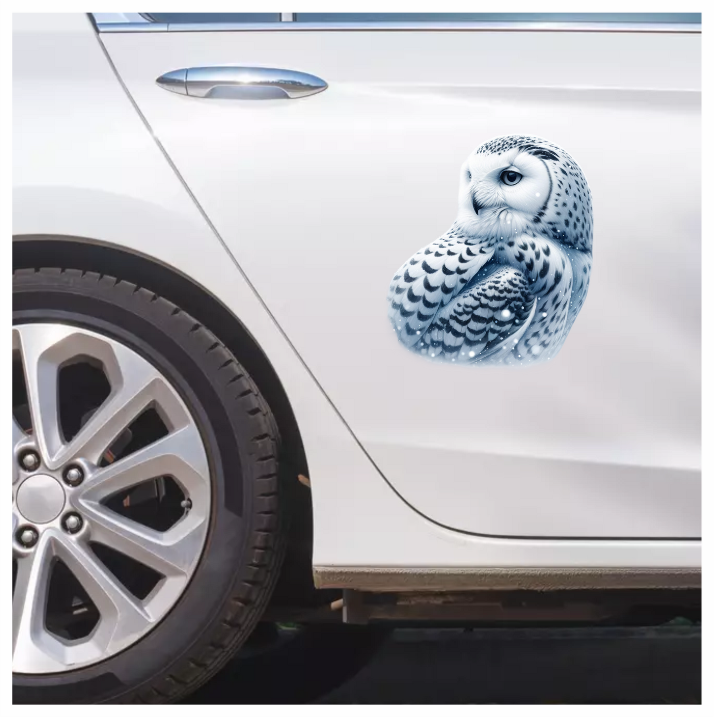 White Owl Sitting With Snowflakes Vinyl Sticker Decal