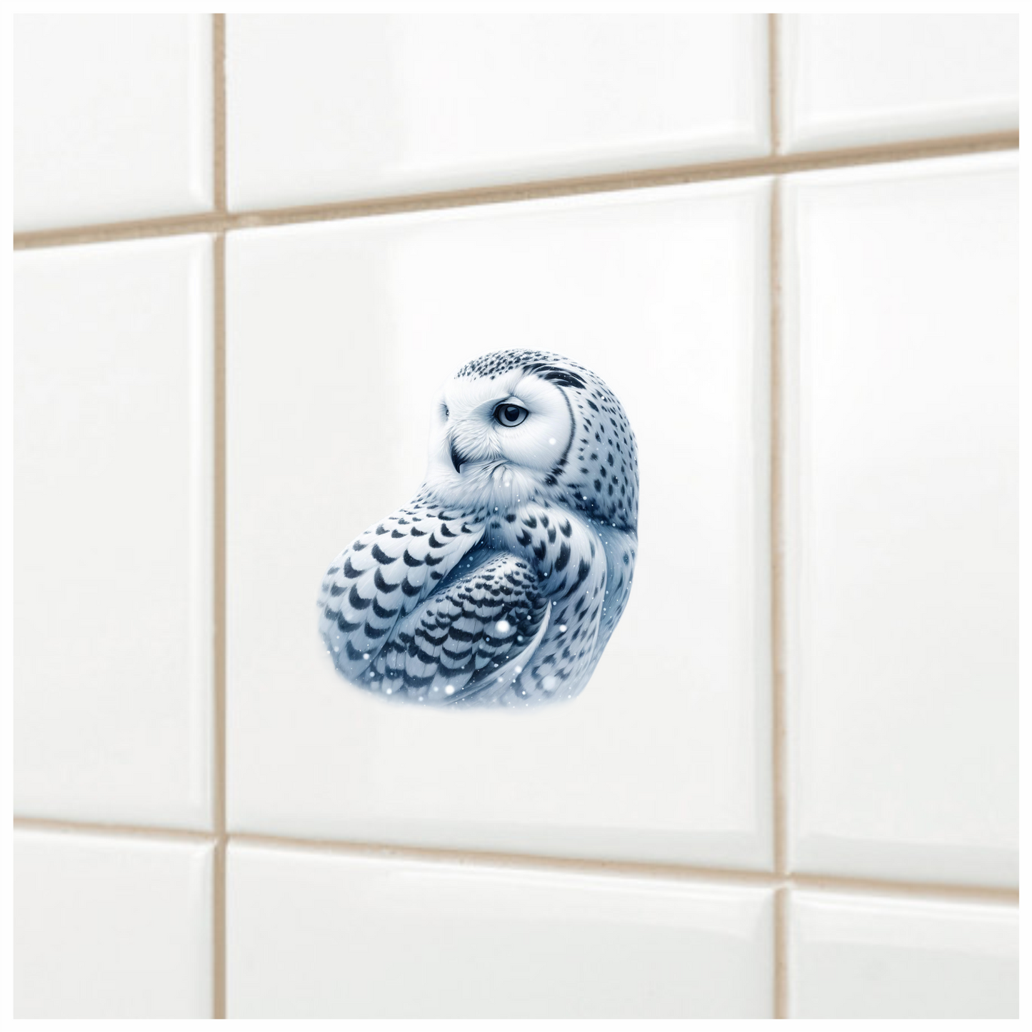 White Owl Sitting With Snowflakes Vinyl Sticker Decal