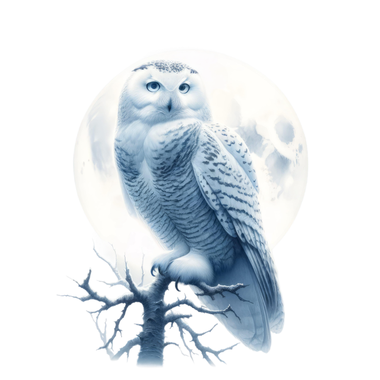 White Owl Perched With Full Moon Vinyl Sticker Decal