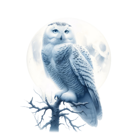 White Owl Perched With Full Moon Vinyl Sticker Decal