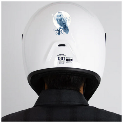 White Owl Perched With Full Moon Vinyl Sticker Decal