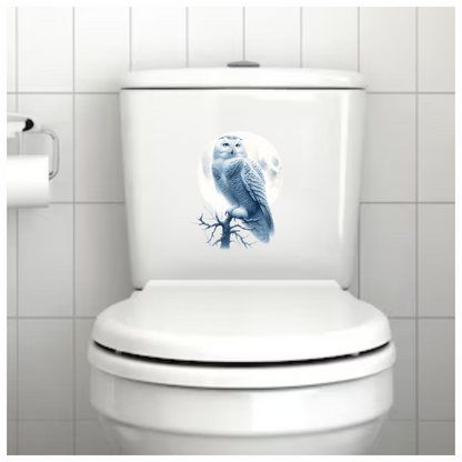 White Owl Perched With Full Moon Vinyl Sticker Decal