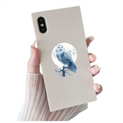 White Owl Perched With Full Moon Vinyl Sticker Decal