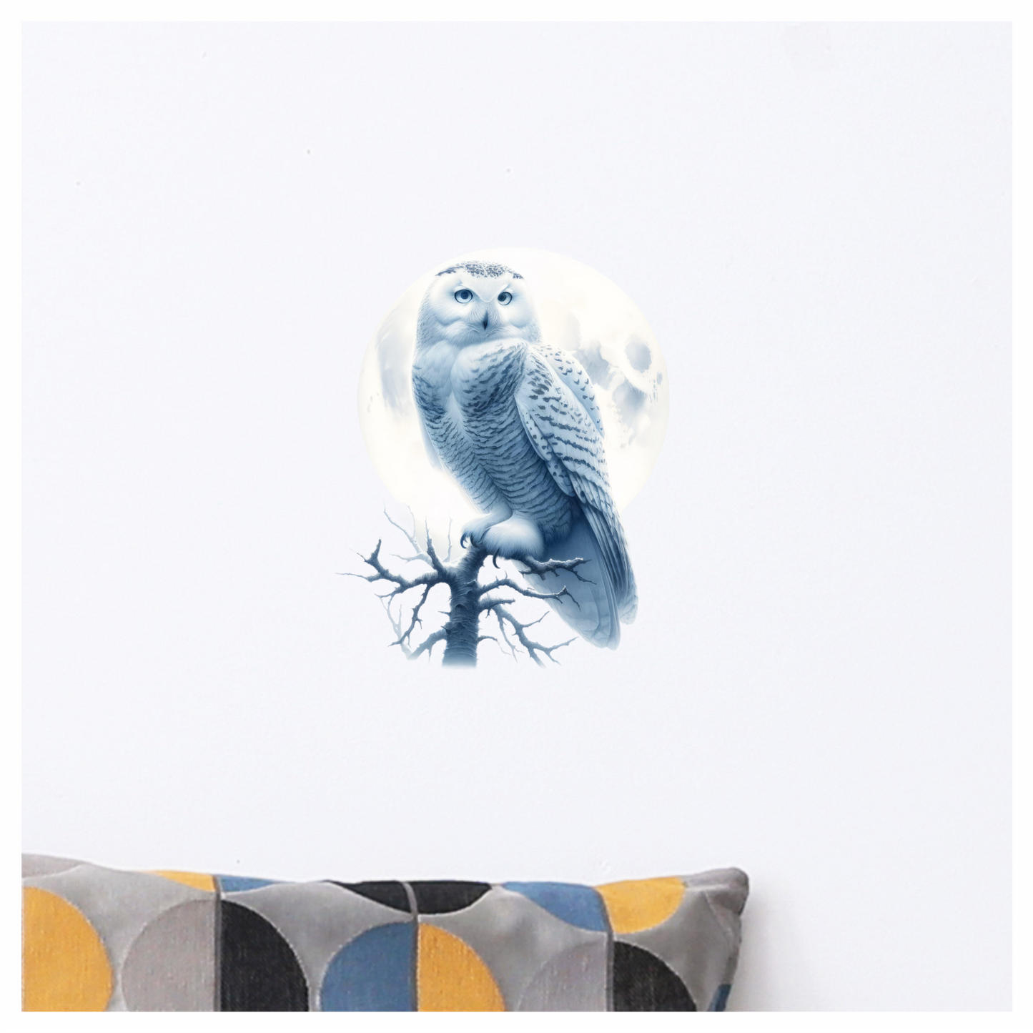White Owl Perched With Full Moon Vinyl Sticker Decal