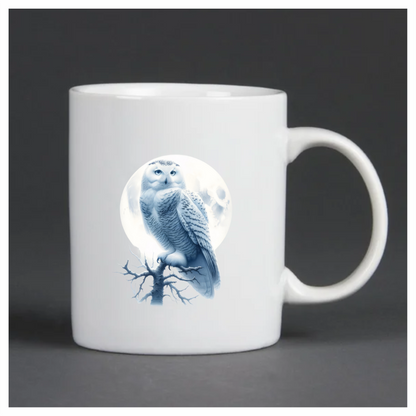 White Owl Perched With Full Moon Vinyl Sticker Decal