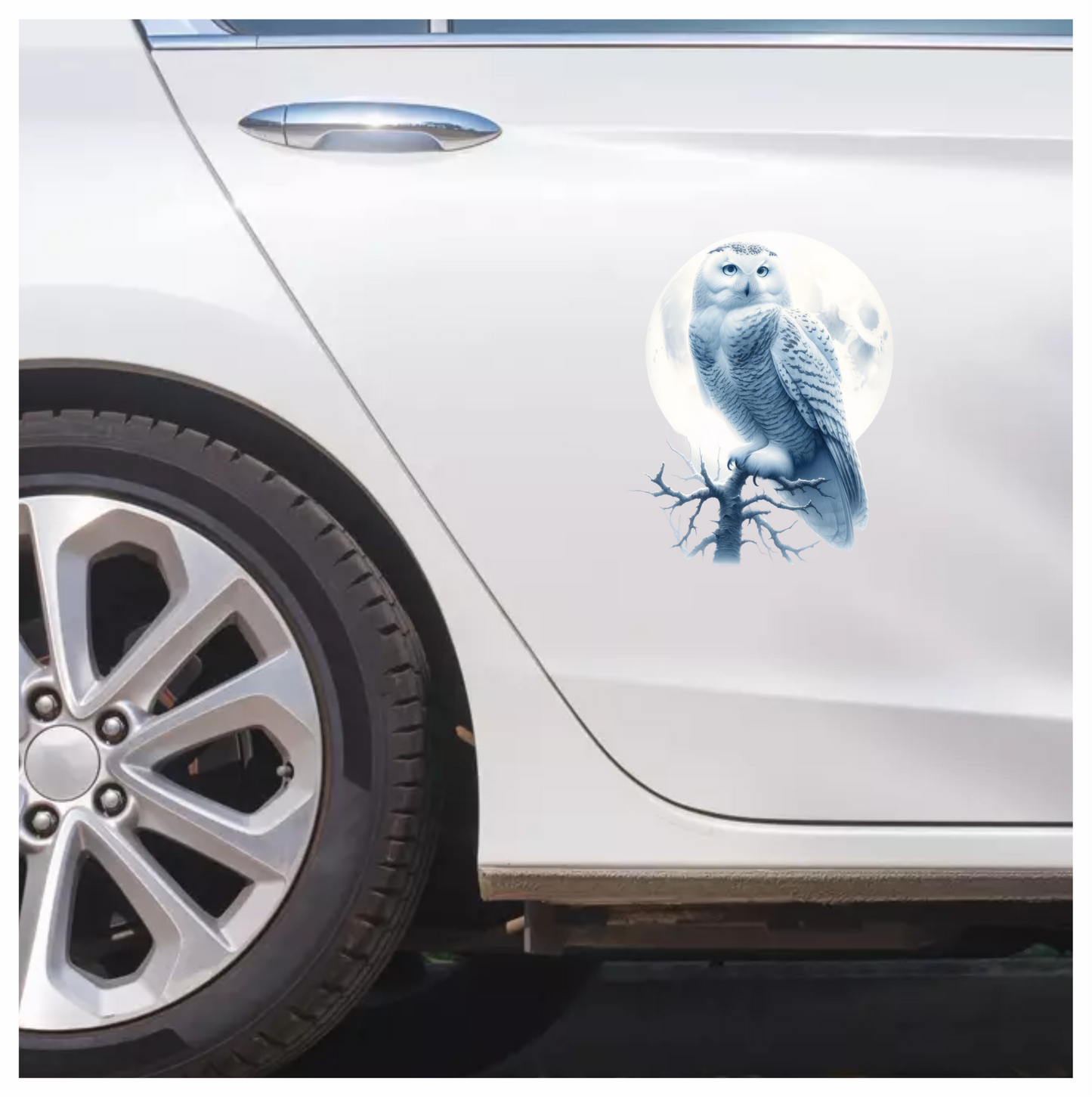 White Owl Perched With Full Moon Vinyl Sticker Decal