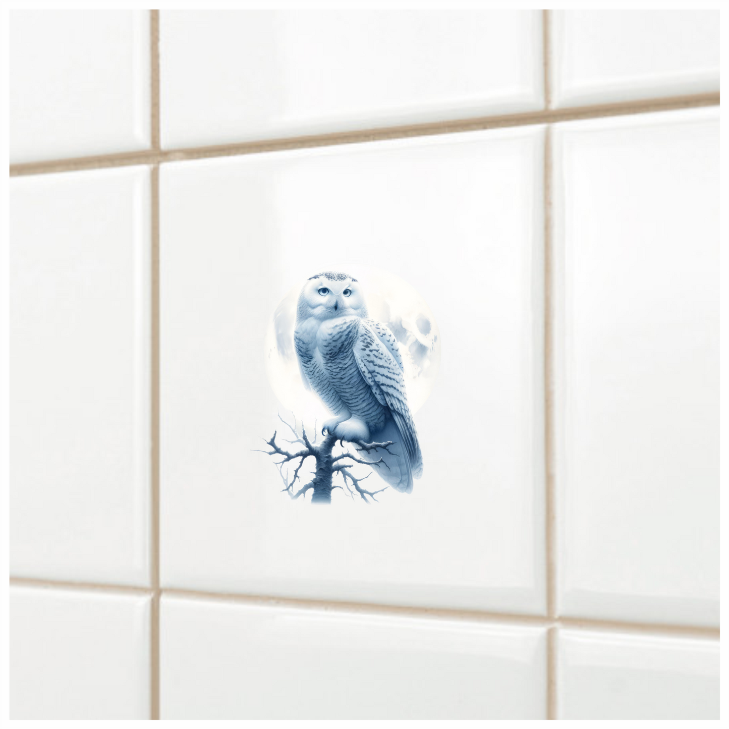 White Owl Perched With Full Moon Vinyl Sticker Decal