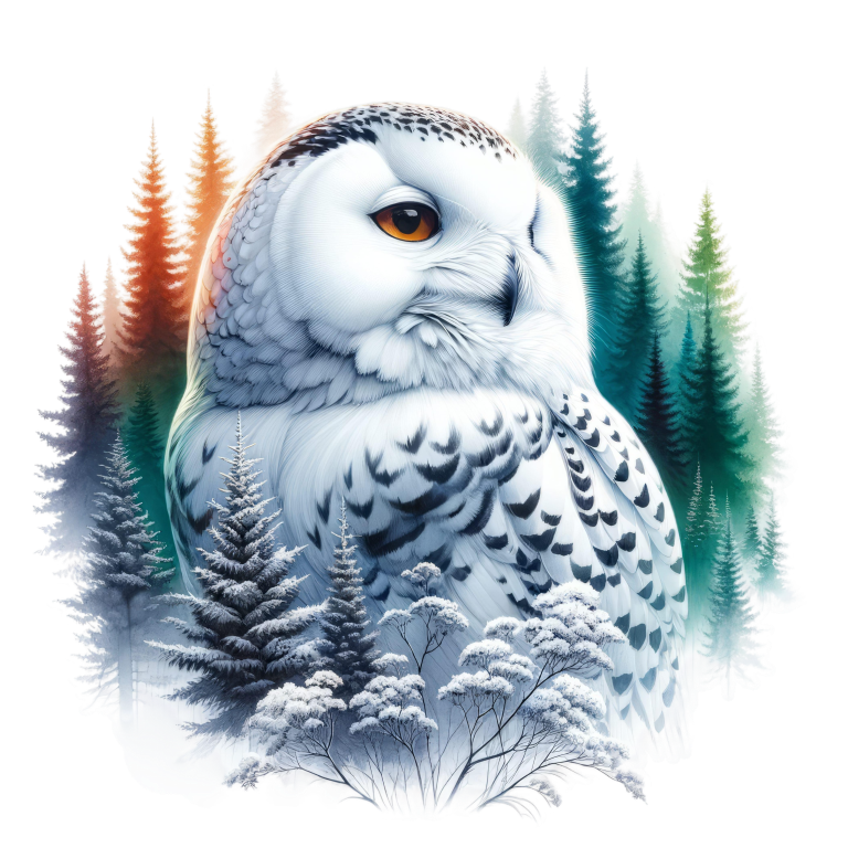 White Owl Sitting Among Winter Trees Vinyl Sticker Decal
