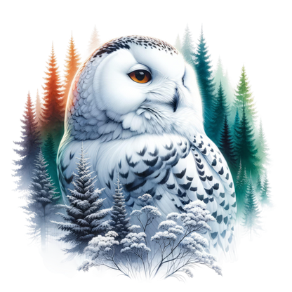 White Owl Sitting Among Winter Trees Vinyl Sticker Decal