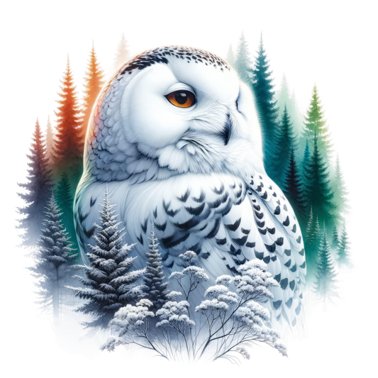 White Owl Sitting Among Winter Trees Vinyl Sticker Decal