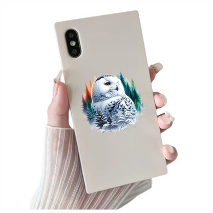 White Owl Sitting Among Winter Trees Vinyl Sticker Decal