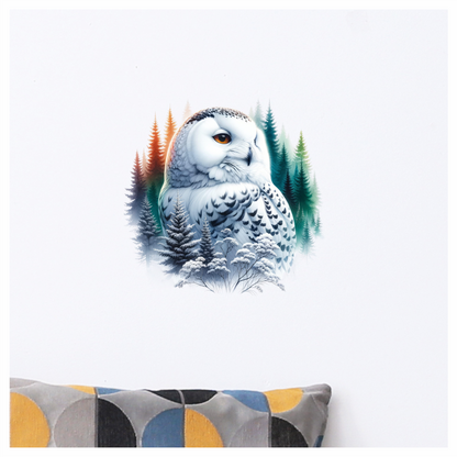 White Owl Sitting Among Winter Trees Vinyl Sticker Decal