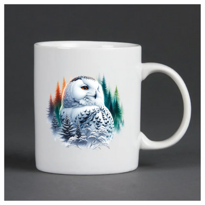 White Owl Sitting Among Winter Trees Vinyl Sticker Decal