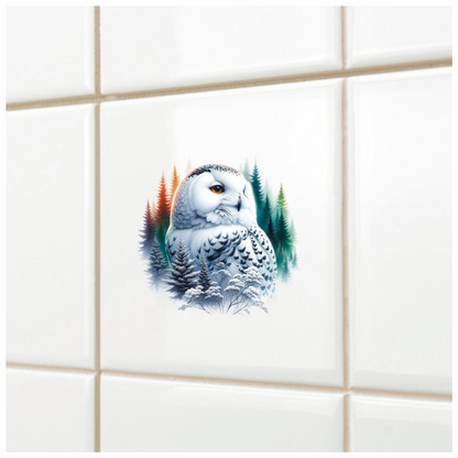 White Owl Sitting Among Winter Trees Vinyl Sticker Decal