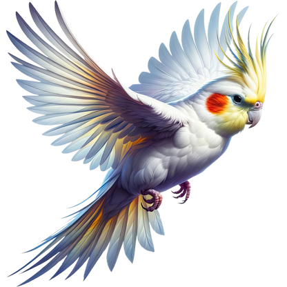 White Cockatiel Parrot Flying With Crest Vinyl Sticker Decal